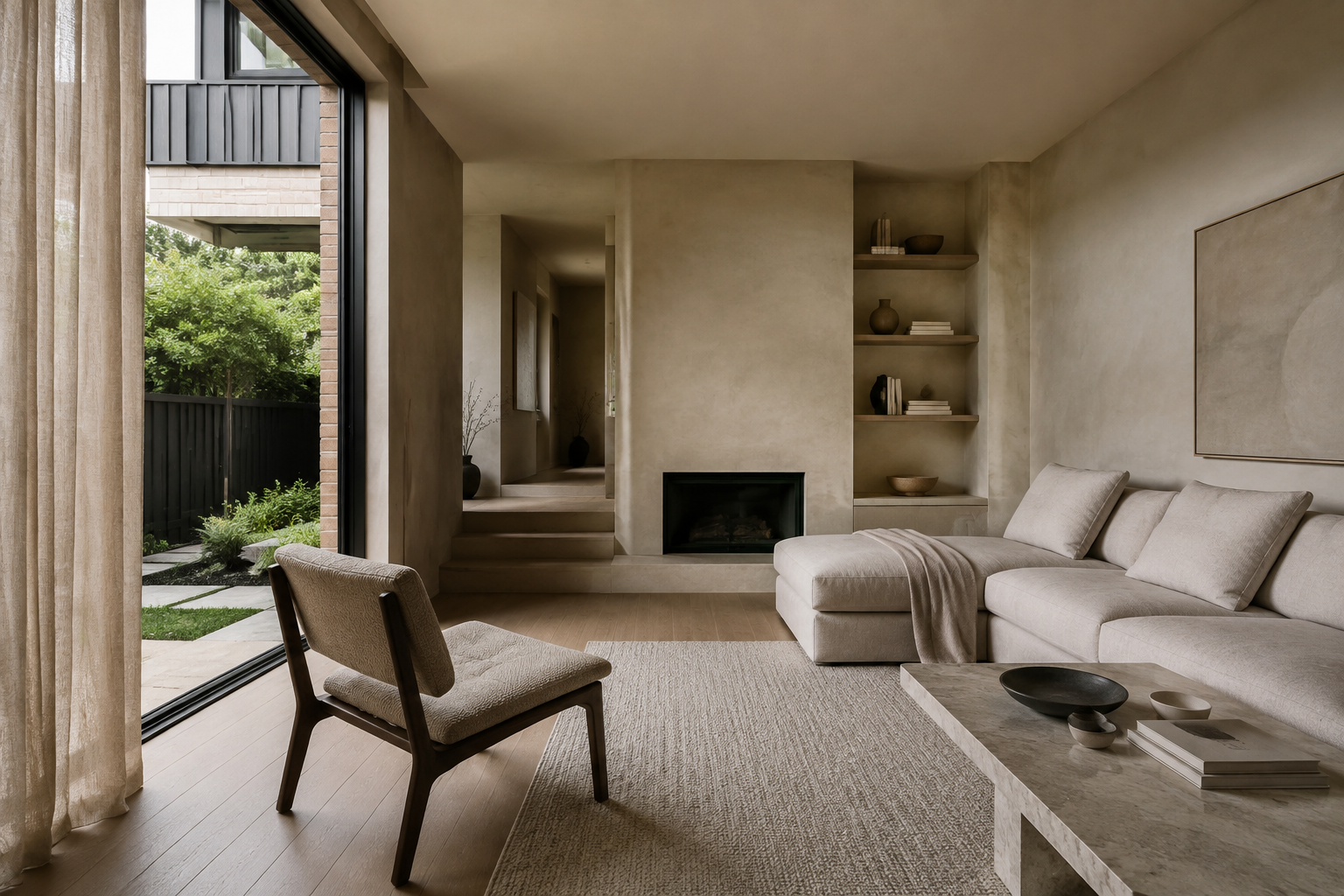 Warm polished plaster living room